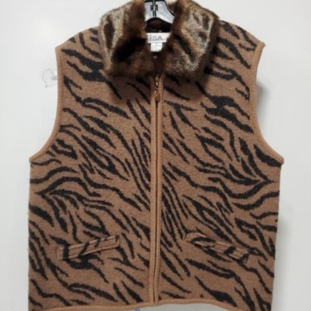 Lisa International XL Vintage Wool Vest Animal Print